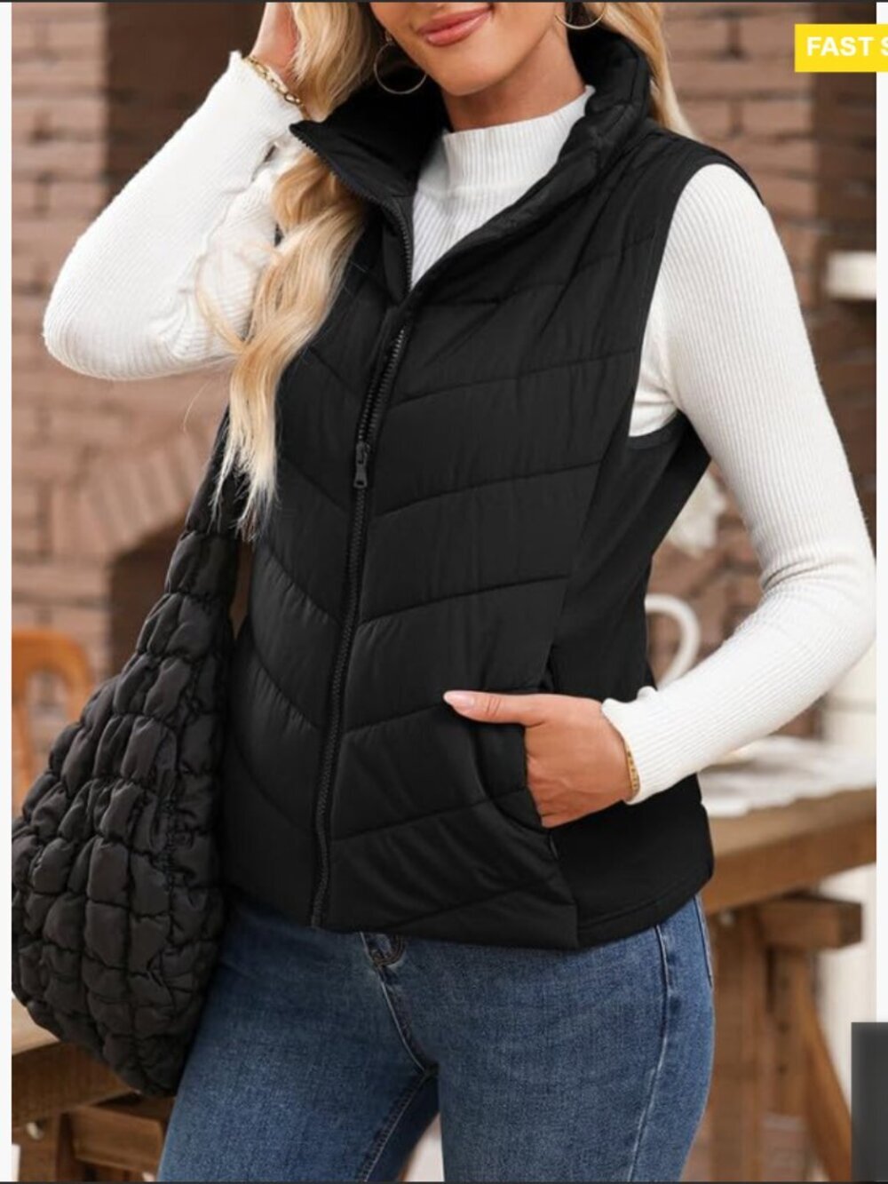Sleeveless Puffer Vest Quilted Stand Collar Zip Up Winter Outerwear Chic - Picture 5 of 7